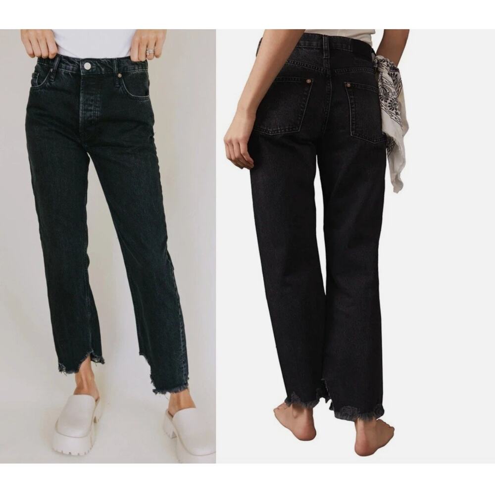 Free People We The Free Black Tapered Baggy High Rise Boyfriend Fit Jeans Sz 25